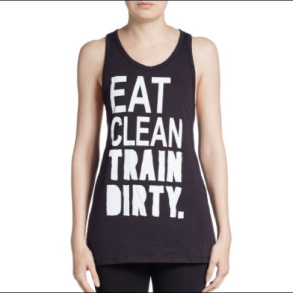 Corner Shop Eat Clean Train Dirty Black Racer Tank